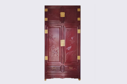 德州高端中式家居装修深红色纯实木衣柜
